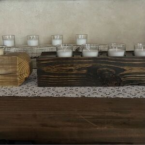 Rustic Wooden Candle Holder Set - gloss coat